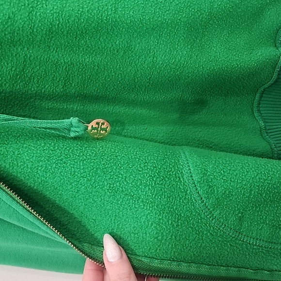 RARE Authentic Tory Burch Vibrant Green Hoodie with Gold Logos, Sz S - Picture 8 of 8